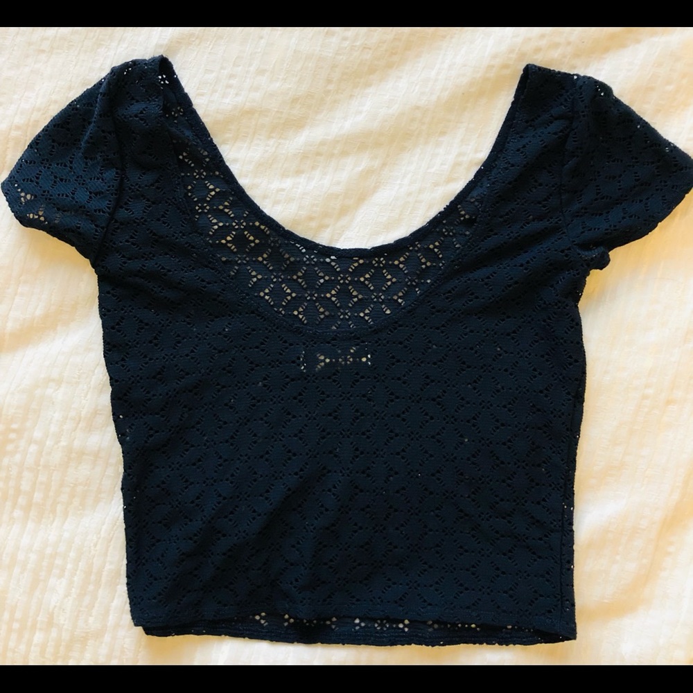 Blue Lace Crop Top - Abercrombie & Fitch